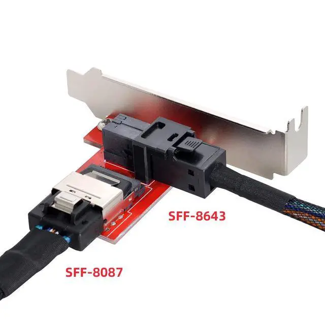Alt view image 6 of 7 - PCI-Express PCI-E 4.0 Mini SAS SFF-8087 Female to SAS HD SFF-8643 Female Adapter PCBA Reversible with 12cm Bracket
