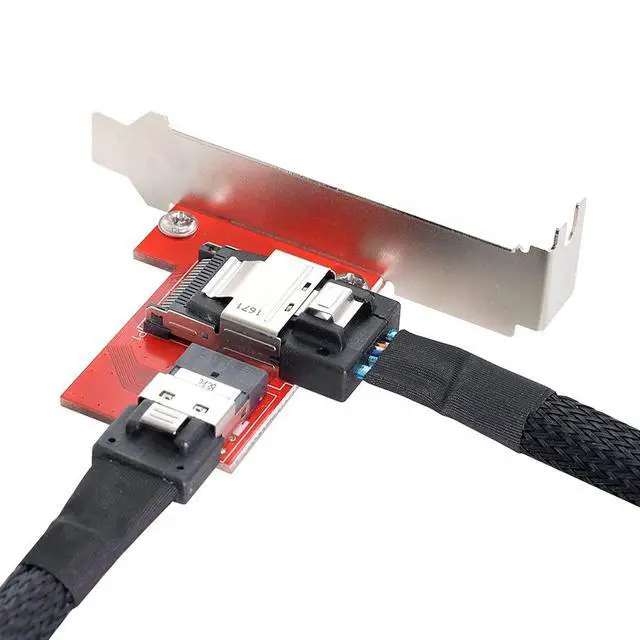 Alt view image 4 of 7 - PCI-Express PCI-E 4.0 SAS Slimline SFF-8654 Female to Mini SAS SFF-8087 Female Adapter PCBA Reversible with 12cm Bracket