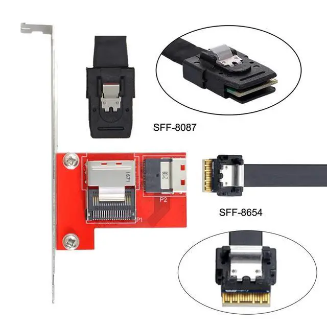 Alt view image 7 of 7 - PCI-Express PCI-E 4.0 SAS Slimline SFF-8654 Female to Mini SAS SFF-8087 Female Adapter PCBA Reversible with 12cm Bracket