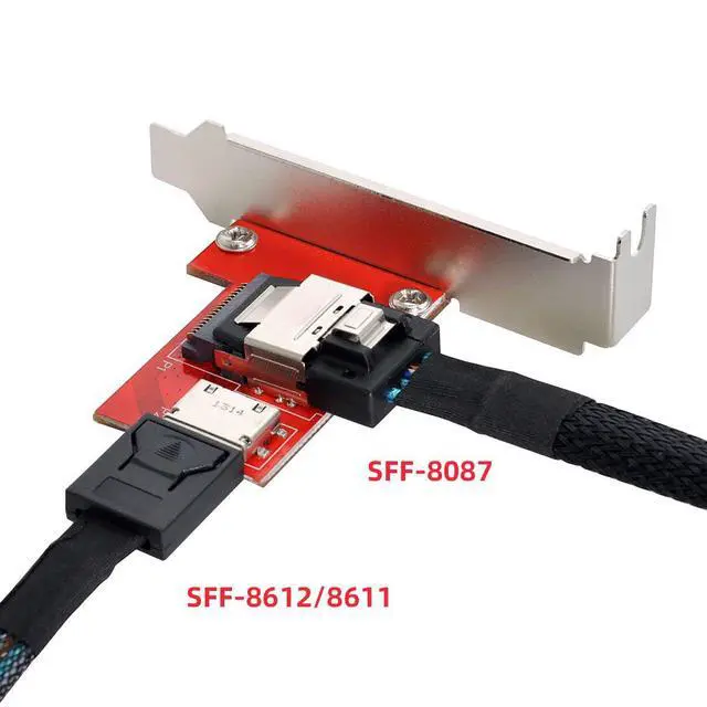 Alt view image 6 of 7 - PCI-Express PCI-E 4.0 Mini SAS SFF-8087 Female to Oculink SFF-8612 SFF-8611 Female Adapter PCBA Reversible with 12cm Bracket