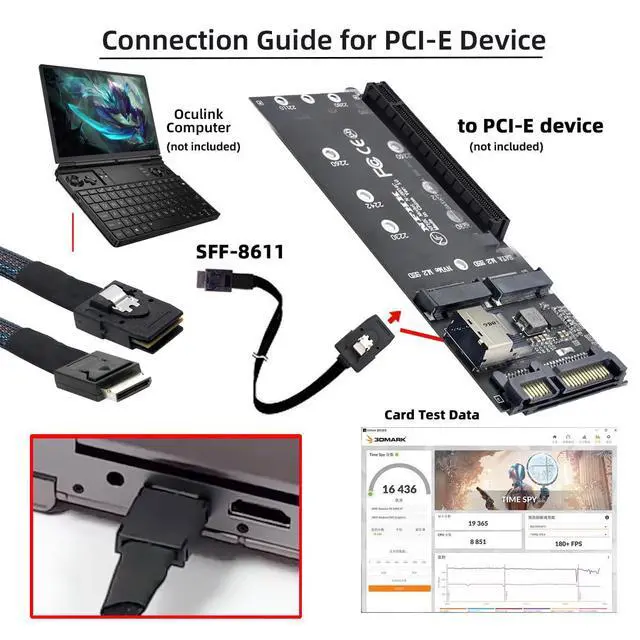 Alt view image 4 of 7 - Oculink PCIe 4.0 PCI-Express SFF-8611 4i to SFF-8087 36Pin PCIE Slimline SSD eGPU Data Active Cable External Graphics Card 50cm