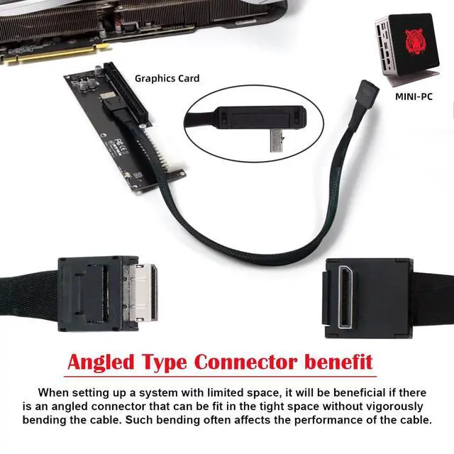 Alt view image 7 of 7 - OcuLink PCIe 4.0 PCI-Express SFF-8611 4i to SFF-8611 Data Active Cable Down Angled 90 Degree Connector for eGPU SSD External Graphics Card 80cm