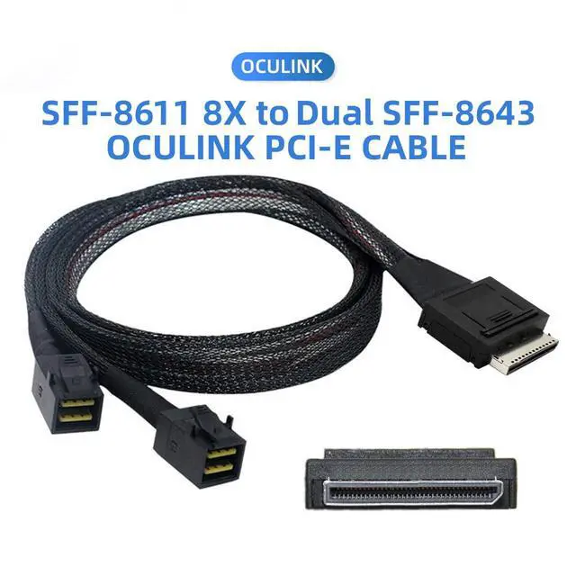 Alt view image 4 of 7 - Detachable Bifurcation Virtual Raid Oculink PCIe PCI-Express SFF-8611 8X 8-Lane to Dual SFF-8643 HD 4X SSD Data Active Cable 50cm