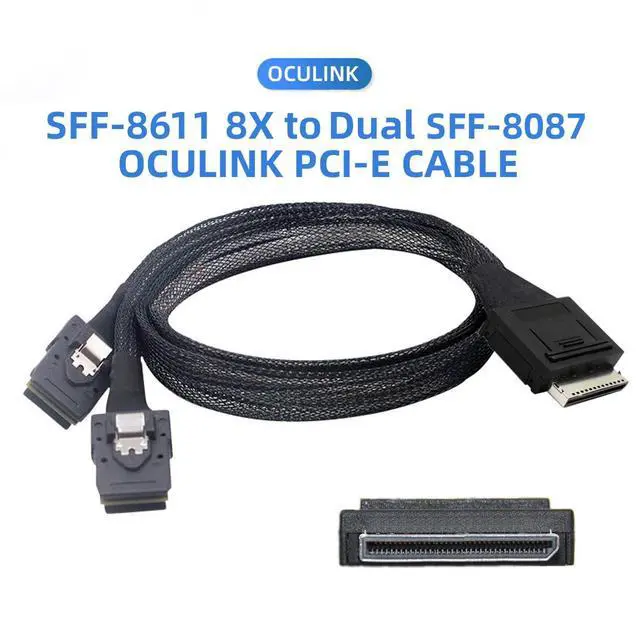 Alt view image 5 of 7 - Detachable Bifurcation Virtual Raid Oculink PCIe PCI-Express SFF-8611 8X 8-Lane to Dual SFF-8087 4X SSD Data Active Cable 50cm
