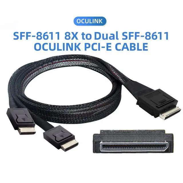 Alt view image 2 of 7 - Detachable Bifurcation Virtual Raid Oculink PCIe PCI-Express SFF-8611 8X 8-Lane to Dual SFF-8611 Oculink 4X SSD Data Active Cable 50cm