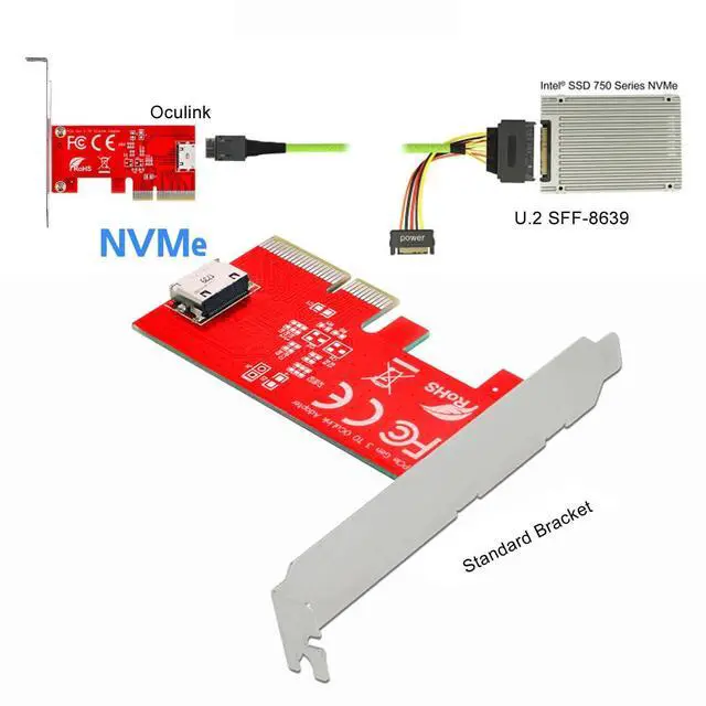 Alt view image 7 of 7 - PCI-E 3.0 Express 4.0 x4 to Oculink Internal SFF-8612 SFF-8611 Host Adapter for PCIe SSD with Bracket