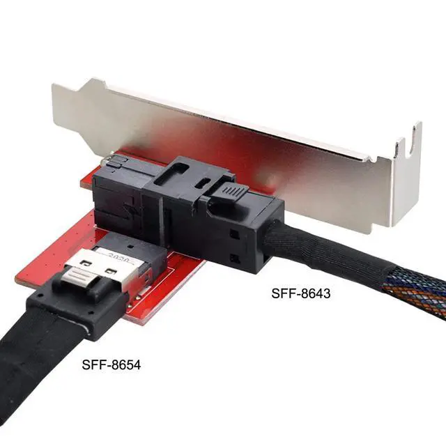 Alt view image 7 of 7 - PCI-Express PCI-E 4.0 SAS Slimline SFF-8654 Female to Mini SAS HD SFF-8643 Female Adapter PCBA Reversible with 12cm Bracket