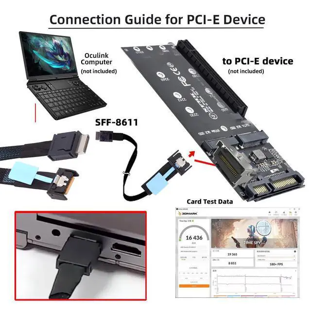 Alt view image 4 of 7 - PCI-E 5.0 Mini Cool Edge IO MCIO PCI-E 4i 38Pin Male to SFF-8611 Oculink 4X Extender Cable for eGPU SSD External Graphics Card 50cm