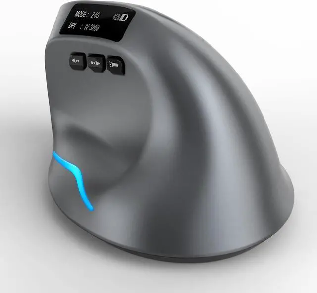 Alt view image 5 of 7 - F-26C 2.4G Wireless Vertical Ergonomic Bluetooth Optical Mouse, 4 DPI Adjustment 1000/1600/2400/3200 7 Color Lights with LED Screen Display Suitable for Game Player PC Laptop, Grey