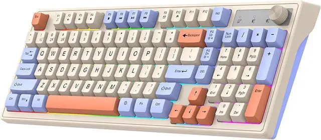 Main image of Gaming Keyboard, Dual-Mode BT/2..4GHz Mechanical Keyboard with Backlit Rechargeable Keyboard, 98 Keys Wireless Keyboard with Volume Control Knob for Computer, Laptop, PC - Gray/Blue/Shimmer