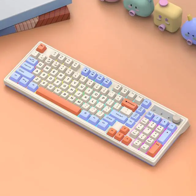 Alt view image 7 of 7 - Gaming Keyboard, Dual-Mode BT/2..4GHz Mechanical Keyboard with Backlit Rechargeable Keyboard, 98 Keys Wireless Keyboard with Volume Control Knob for Computer, Laptop, PC - Gray/Blue/Shimmer