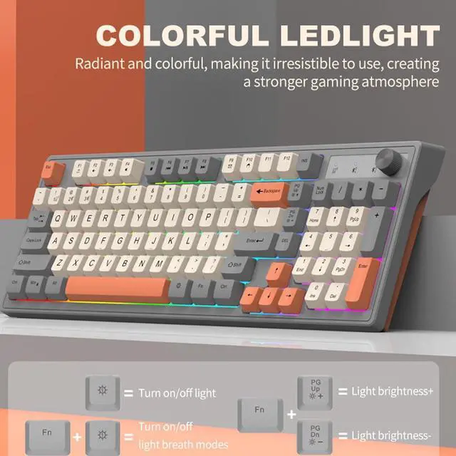 Alt view image 2 of 6 - Gaming Keyboard, Dual-Mode BT/2..4GHz Mechanical Keyboard with Backlit Rechargeable Keyboard, 98 Keys Wireless Keyboard with Volume Control Knob for Computer, Laptop, PC - Gray/Blue/Shimmer Shimmer