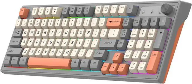 Main image of Gaming Keyboard, Dual-Mode BT/2..4GHz Mechanical Keyboard with Backlit Rechargeable Keyboard, 98 Keys Wireless Keyboard with Volume Control Knob for Computer, Laptop, PC - Gray/Blue/Shimmer Shimmer