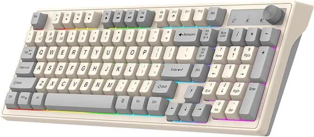 Main image of Gaming Keyboard, Dual-Mode BT/2..4GHz Mechanical Keyboard with Backlit Rechargeable Keyboard, 98 Keys Wireless Keyboard with Volume Control Knob for Computer, Laptop, PC - Gray/Blue/Shimmer Gray