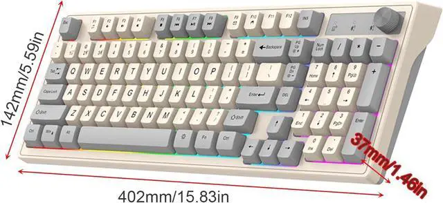 Alt view image 4 of 4 - Gaming Keyboard, Dual-Mode BT/2..4GHz Mechanical Keyboard with Backlit Rechargeable Keyboard, 98 Keys Wireless Keyboard with Volume Control Knob for Computer, Laptop, PC - Gray/Blue/Shimmer Gray