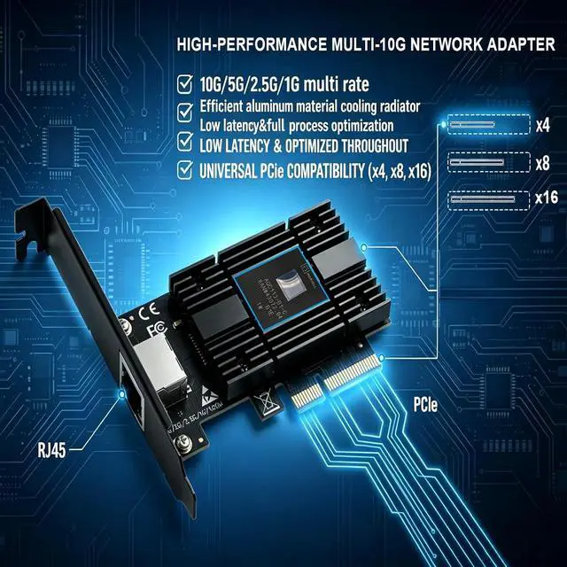 Alt view image 3 of 6 - 10Gb PCIe Network Card with AQC113 Chip, 10000M/5000M/2500M Network Adapter NIC, PCI Express X4,X8,X16, PCIE Gigabit Ethernet Card for Windows 10/11, Linux Kernel 5.16.18/RHEL8.6, VMware ESXi8.0