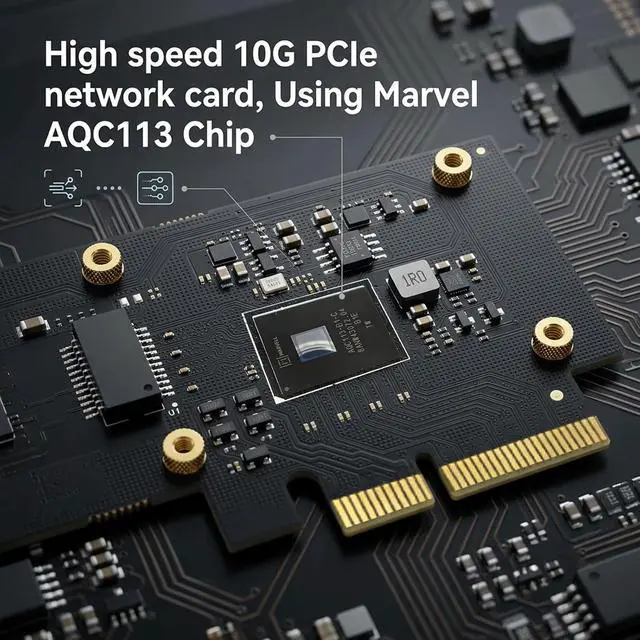 Alt view image 5 of 6 - 10Gb PCIe Network Card with AQC113 Chip, 10000M/5000M/2500M Network Adapter NIC, PCI Express X4,X8,X16, PCIE Gigabit Ethernet Card for Windows 10/11, Linux Kernel 5.16.18/RHEL8.6, VMware ESXi8.0