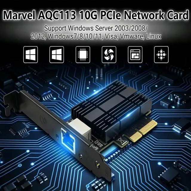 Alt view image 6 of 6 - 10Gb PCIe Network Card with AQC113 Chip, 10000M/5000M/2500M Network Adapter NIC, PCI Express X4,X8,X16, PCIE Gigabit Ethernet Card for Windows 10/11, Linux Kernel 5.16.18/RHEL8.6, VMware ESXi8.0