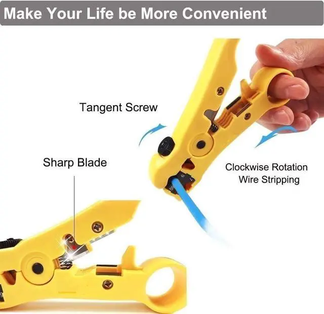 Alt view image 5 of 6 - Coaxial Compression Tool Coax Cable Crimper Kit Adjustable rg6 rg59 rg11 75-5 75-7 Coaxial Cable Stripper with 10pcs RG6 F Compression Connectors - Blue