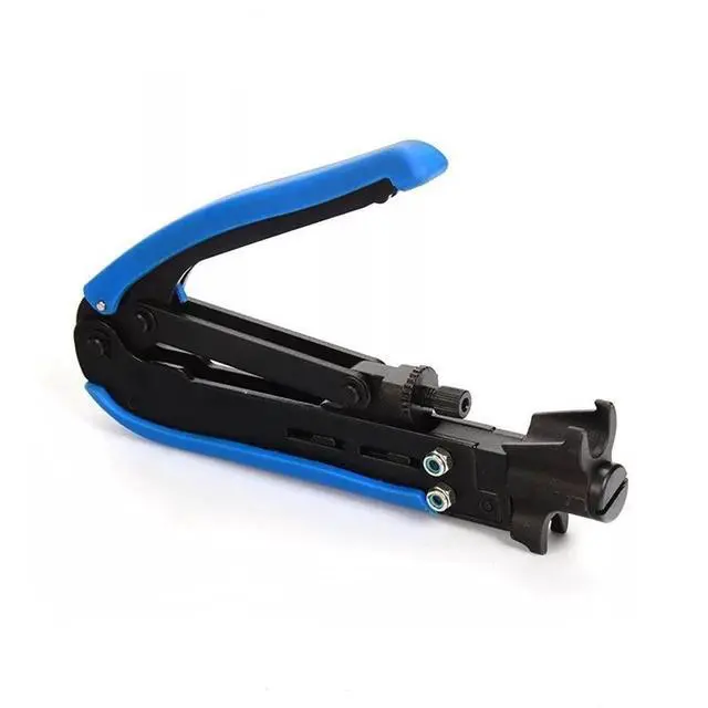Alt view image 4 of 6 - Coaxial Compression Tool Coax Cable Crimper Kit Adjustable rg6 rg59 rg11 75-5 75-7 Coaxial Cable Stripper with 10pcs RG6 F Compression Connectors - Blue