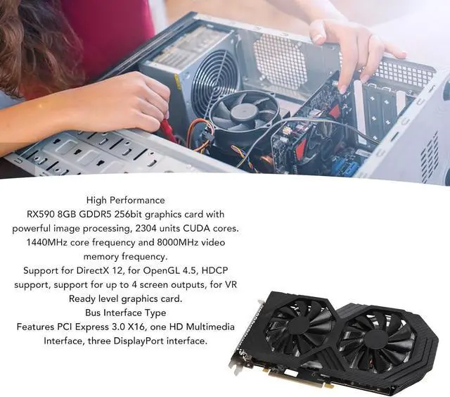 Alt view image 4 of 7 - RX 590 Graphics Card, 8GB GDDR5 256Bit 1440MHz PCI Express 3.0 Gaming GPU with Fan, for PC