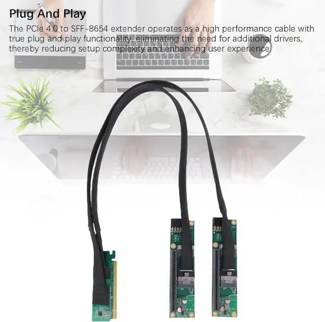 Alt view image 4 of 7 - PCIe 4.0 X16 to SFF 8654 X2 Adapter, Gen4 Split Extender Cable, Plug and Play for Computer Motherboards