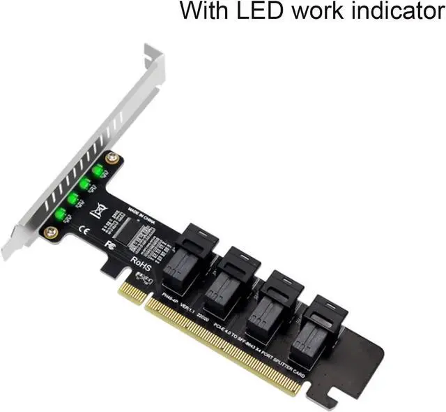 Main image of PCIE to U.2 PCIE X16 Adapter Card 4 Ports U.2 NVME SFF8643 SFF8639 LED Indicator