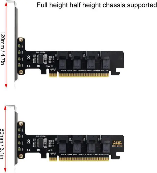 Alt view image 6 of 7 - PCIE to U.2 PCIE X16 Adapter Card 4 Ports U.2 NVME SFF8643 SFF8639 LED Indicator