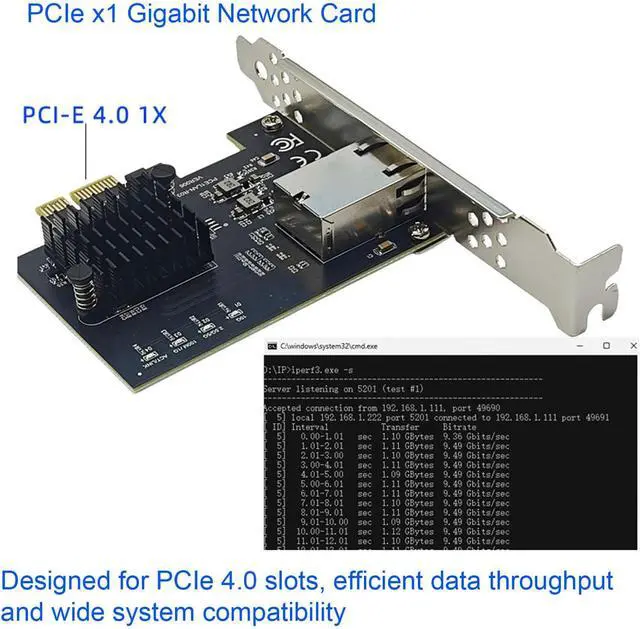 Alt view image 6 of 7 - PCIe X1 10Gb Network Card, 10Gbps Ethernet Adapter with RTL8127AT Controller and PXE Boot Support, for Desktop Server NAS 11 10