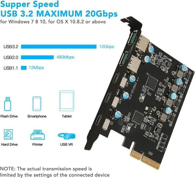 Alt view image 2 of 7 - PCIe to Type C Expansion Card, 20Gbps USB3.2, 4 Power Ports, for Desktop Computer, Universal PCIe Interface,7 8 10, OS X 10.8.2