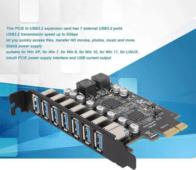 Alt view image 3 of 7 - 7 Port PCIE Expansion Card with High Speed USB 3.2 GEN1 5Gbps, Stable Power for 7, 8, 10, 11,