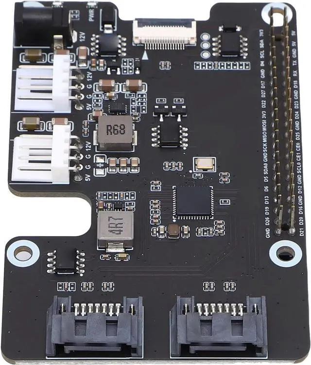 Main image of PCIe to 2Ch SATA Adapter, Onboard Dual LED Indicators and EEPROM, Compatible with SATA Hard Drive Protocol Compatible with RPi 5