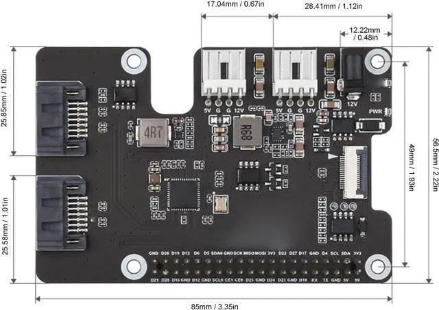 Alt view image 2 of 7 - PCIe to 2Ch SATA Adapter, Onboard Dual LED Indicators and EEPROM, Compatible with SATA Hard Drive Protocol Compatible with RPi 5