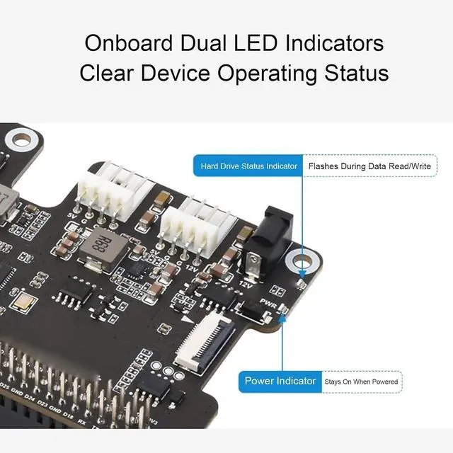 Alt view image 4 of 7 - PCIe to 2Ch SATA Adapter, Onboard Dual LED Indicators and EEPROM, Compatible with SATA Hard Drive Protocol Compatible with RPi 5