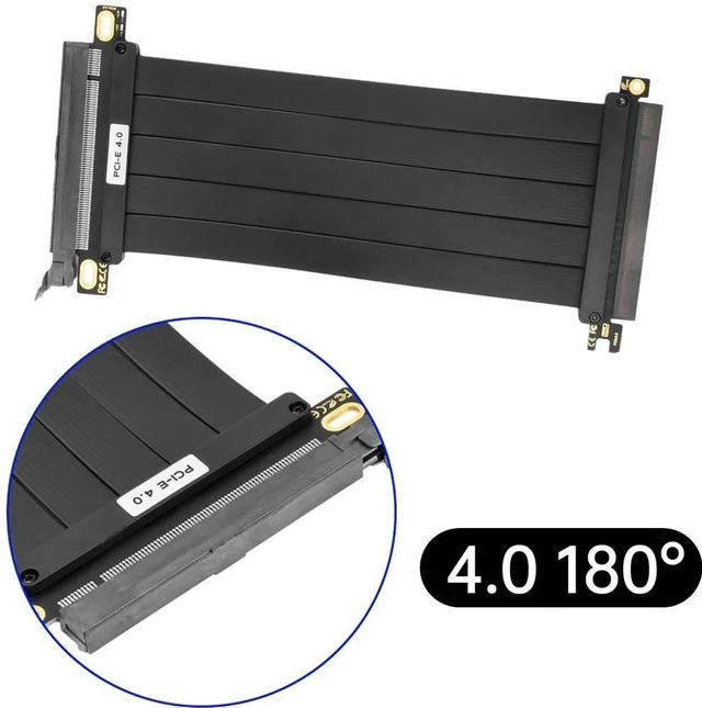 Alt view image 2 of 6 - PCI-E 4.0 180° 16x Riser Cable for GPU Extension: Gold-Plated, TPE/HDPE Shielded, 20cm, 12V/5A 1 Pc