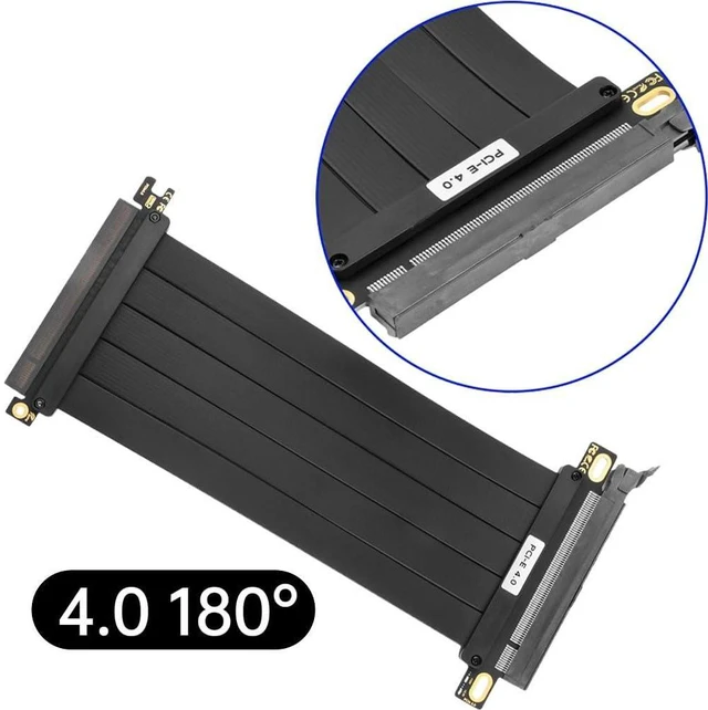 Alt view image 3 of 6 - PCI-E 4.0 180° 16x Riser Cable for GPU Extension: Gold-Plated, TPE/HDPE Shielded, 20cm, 12V/5A 1 Pc