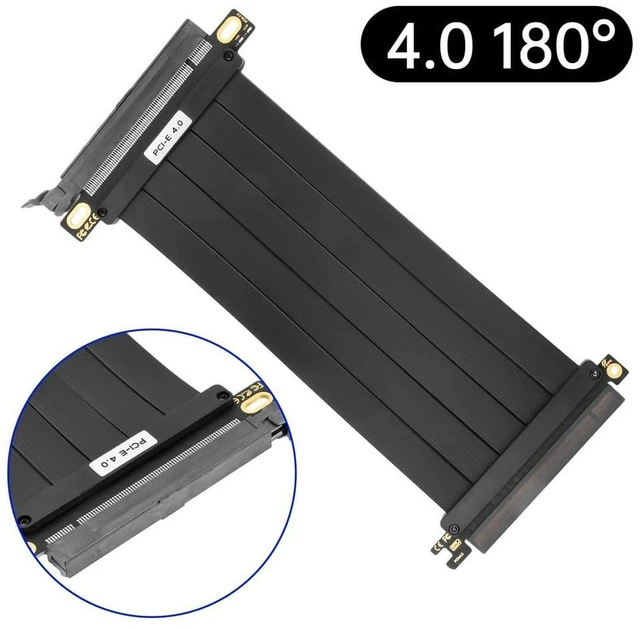Alt view image 5 of 6 - PCI-E 4.0 180° 16x Riser Cable for GPU Extension: Gold-Plated, TPE/HDPE Shielded, 20cm, 12V/5A 1 Pc