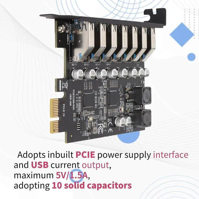Alt view image 6 of 7 - PCIE to USB 7 Port Expansion Card, PCI Express USB Add in Card, Internal USB 7 Port Front Expansion Card for 7 8 10 11