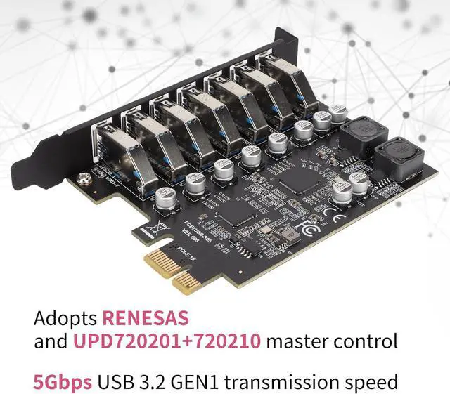 Alt view image 2 of 7 - PCIE to USB 7 Port Expansion Card, PCI Express USB Add in Card, Internal USB 7 Port Front Expansion Card for 7 8 10 11