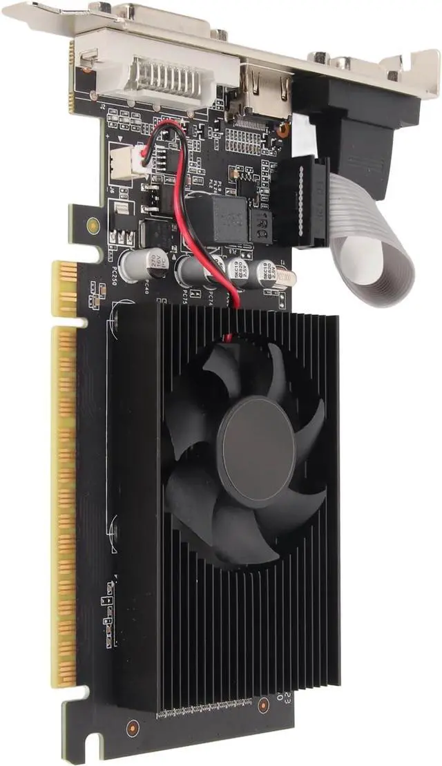 Alt view image 2 of 7 - GT610 Graphics Card, 2GB 64bit GDDR3 Video Card with Cooling Fan for Desktop Computer, PCI Express x16 Interface, HDMI DVI VGA Output Ports