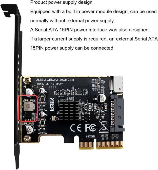 Alt view image 6 of 7 - PCIe Expansion Card for Desktop PC, USB3.2GEN2 x2 20Gbps, PCIE X4 X8 X16, PCI Expree to USB Expansion Card