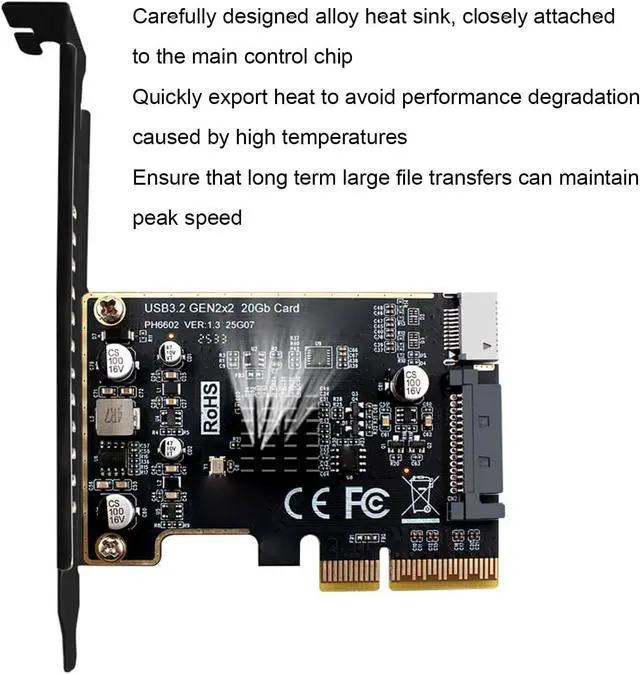 Alt view image 7 of 7 - PCIe Expansion Card for Desktop PC, USB3.2GEN2 x2 20Gbps, PCIE X4 X8 X16, PCI Expree to USB Expansion Card