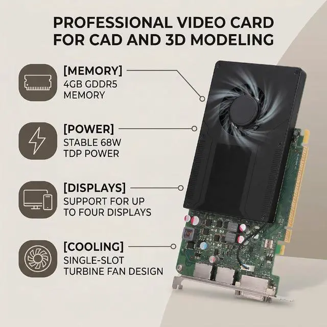 Alt view image 4 of 7 - K2200 Graphics Card, 4GB GDDR5 128 Bit PCIe 2.0 x16 Computer Video Card, 4K Multi Display Support, CAD 3D Modeling Rendering, Low Power Workstation GPU