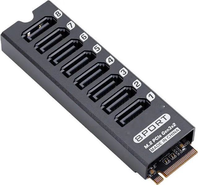 Main image of M.2 to Serial ATA 3.0 Adapter, 8 Port SATA Expansion Card, PCIe 3.0 x2 16Gbps to SATA III 6Gbps Converter, ASM1166 Chip, Aluminum Heatsink, Plug and Play