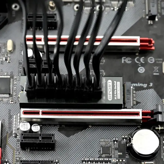 Alt view image 3 of 7 - M.2 to Serial ATA 3.0 Adapter, 8 Port SATA Expansion Card, PCIe 3.0 x2 16Gbps to SATA III 6Gbps Converter, ASM1166 Chip, Aluminum Heatsink, Plug and Play
