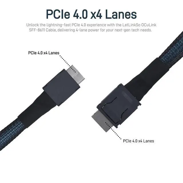 Alt view image 2 of 4 - Cable PCIe 4.0 SFF-8611 4i Male Extension Cable for Oculink eGPU onexGPU Mini PC SSD, 3.3 feet (100 cm)