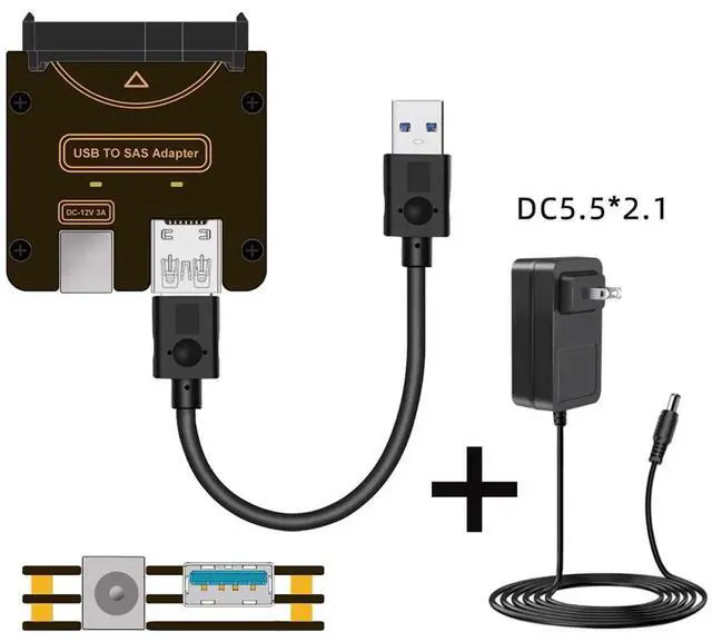 Alt view image 7 of 7 - USB 3.0 to SAS Adapter for 2.5/3.5" SFF-8482 SAS Hard Disks to USB Converter Adapter with Power Supply (Need Power Supply to Work)