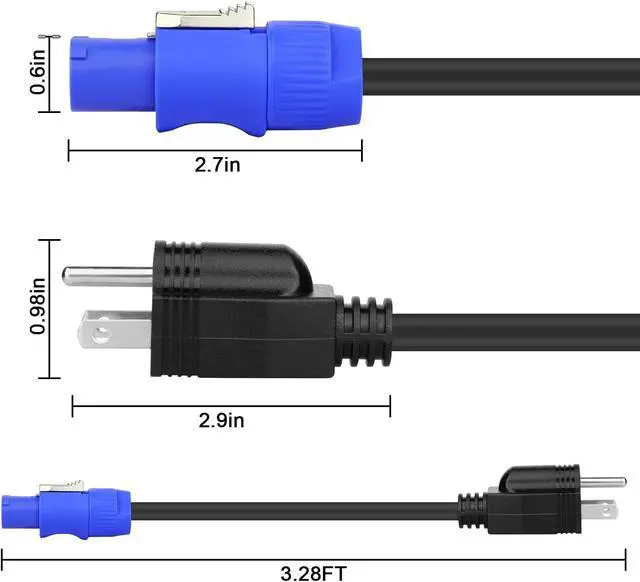 Alt view image 2 of 6 - 2 Pack Stage Light PowerCON Cable with 3 Prong Plug, 20A 3Pin 16AWG, Male to Male Power Cable for Outdoor Stage Lighting Series-1M/3FT (2PC)