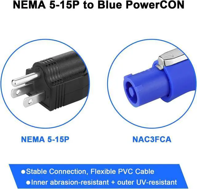 Alt view image 4 of 6 - 2 Pack Stage Light PowerCON Cable with 3 Prong Plug, 20A 3Pin 16AWG, Male to Male Power Cable for Outdoor Stage Lighting Series-1M/3FT (2PC)