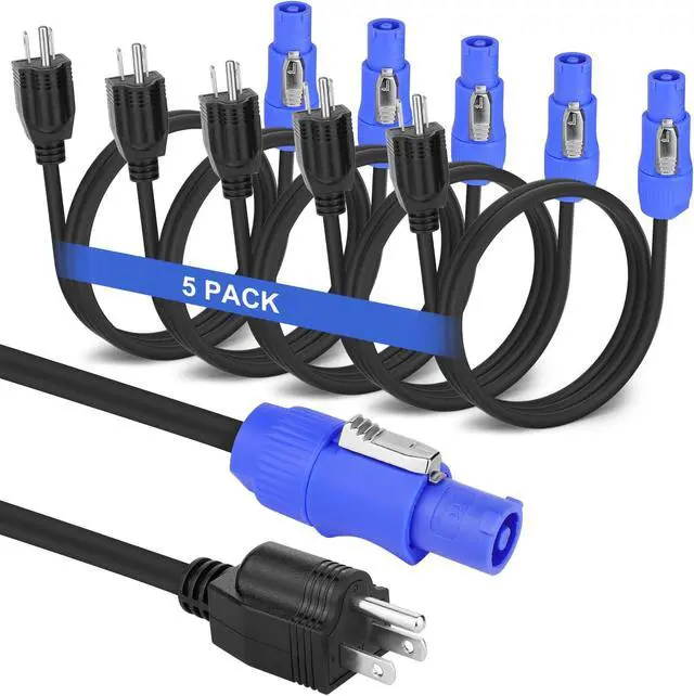 Main image of 5 Pack Stage Light PowerCON Cable with 3 Prong Plug, 20A 3Pin 16AWG, Male to Male Power Cable for Outdoor Stage Lighting Series-1M/3FT (5PC)